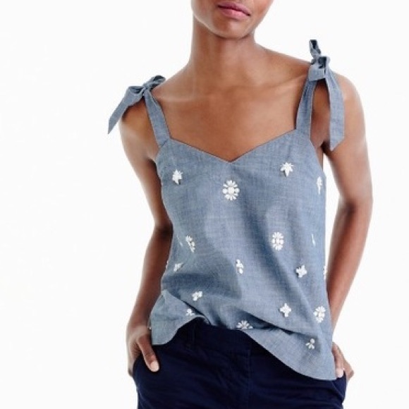 J Crew Chambray Embellished Top - Picture 6 of 6